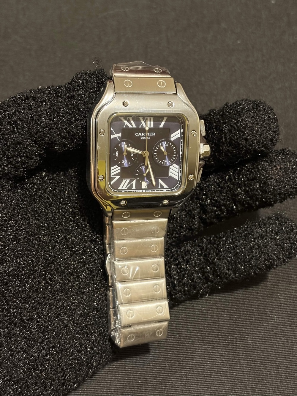 Cartier Santos Stainless Steel Watch with Black Dial